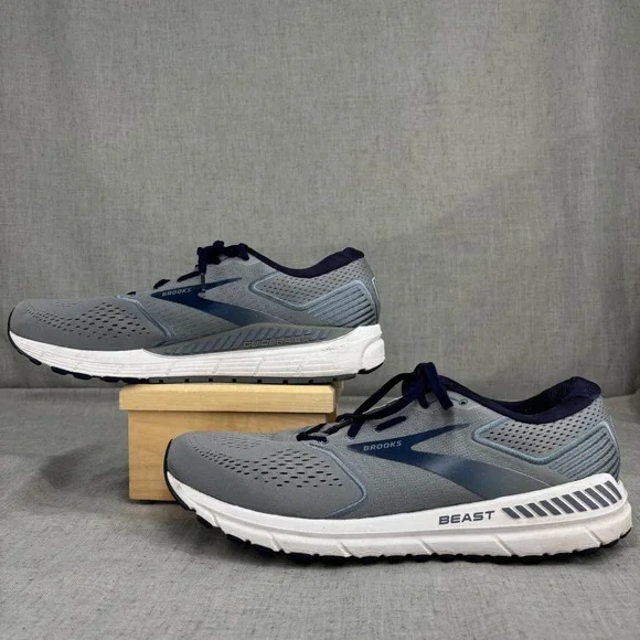 Brooks Beast 20 Shoes Grey Navy Blue Mesh Running Sneakers Men's Size 14 - Picture 3 of 11